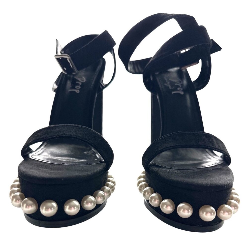 Lemon Drop By Privileged Anemone Black Suede Pearl Platform High Heels Size 10 - Picture 4 of 8